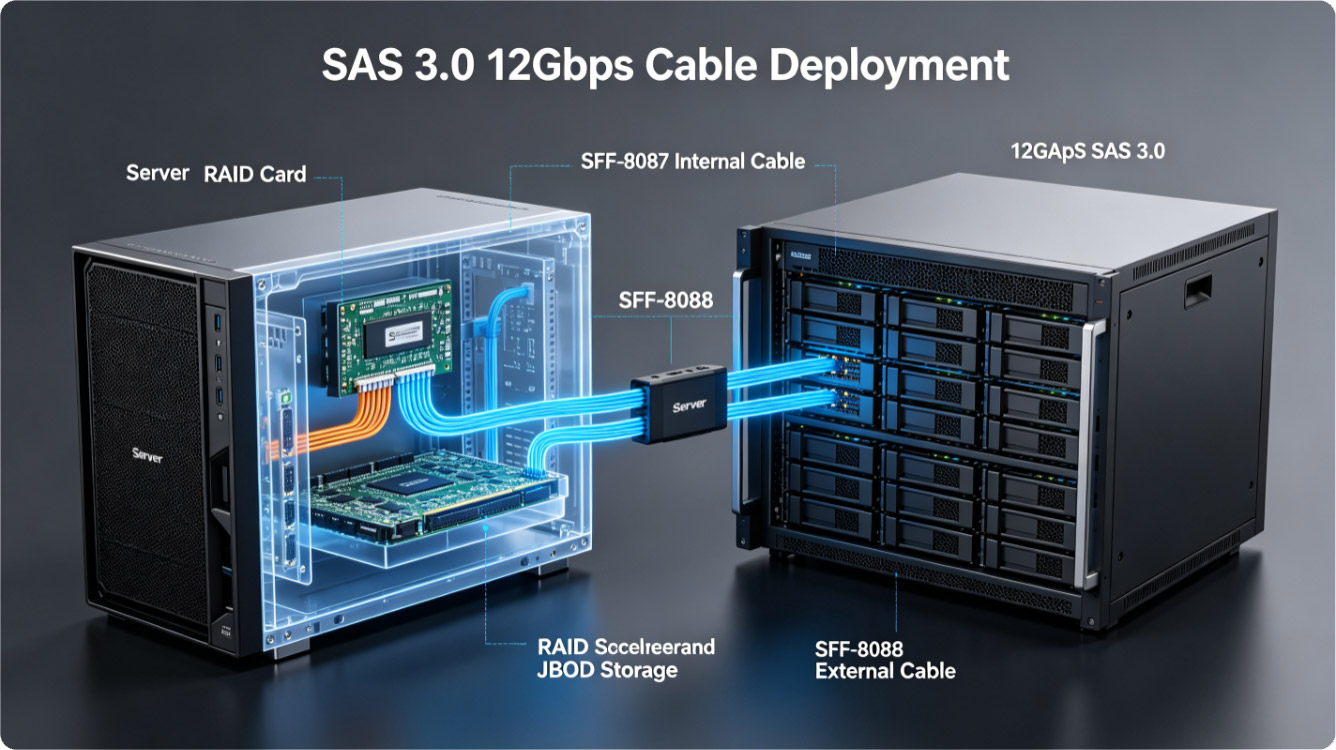 SAS 3.0 Cable Server and JBOD Storage Deployment